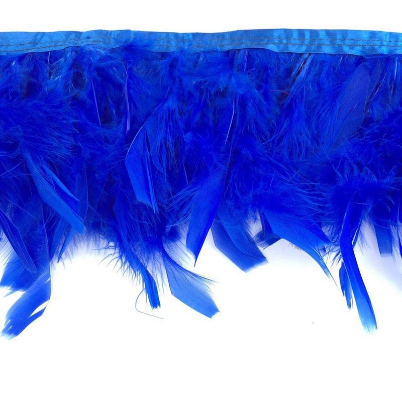 Sowder Turkey Feathers Trim Fringe for Party Wedding Dress Sewing Crafts Costumes Decoration Pack of 2 Yards (Royal Blue) - Image 1